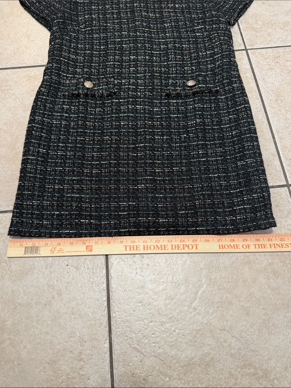 NWT LOFT Black Tweed Short-Sleeve Shift Dress with gold Buttons Sz 10 - Picture 3 of 8